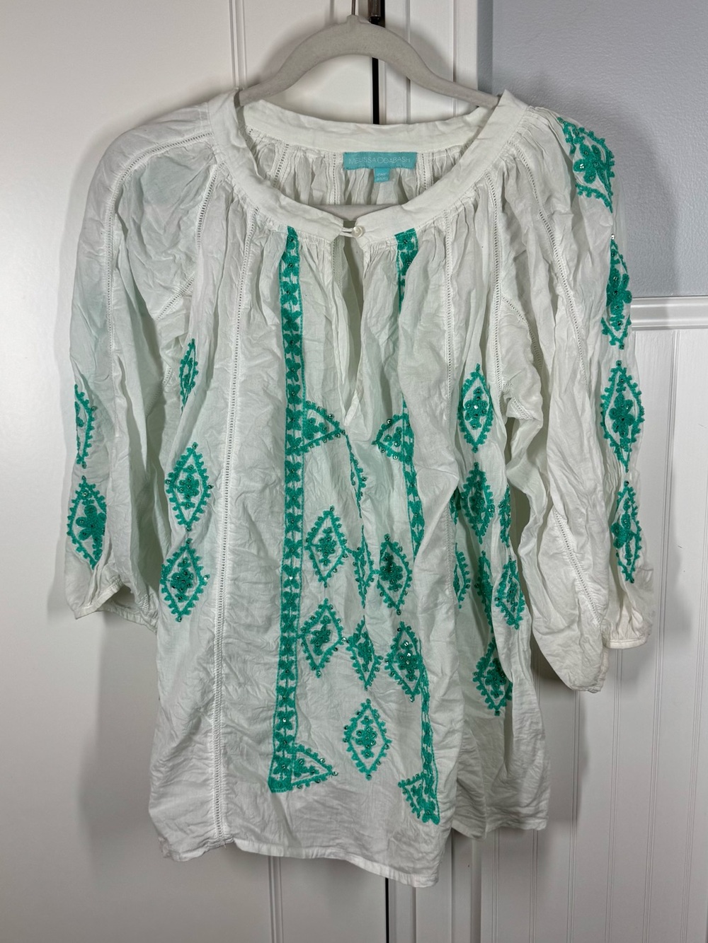 Melissa Odabash White Embroidered Kaftan Tunic Blouse‎ Swim Cover-Up one size